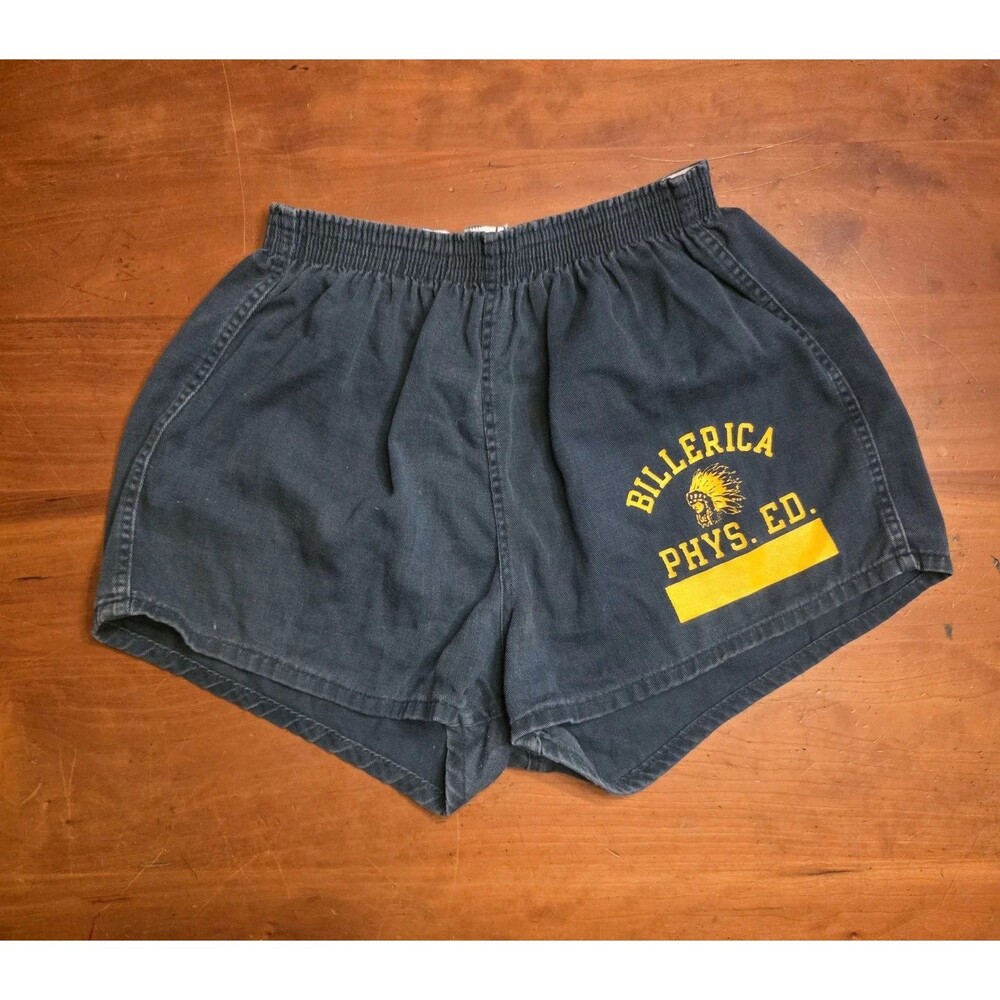 70s Vtg Champion Gym Shorts Made in USA Large Indian chief logo native Billerica